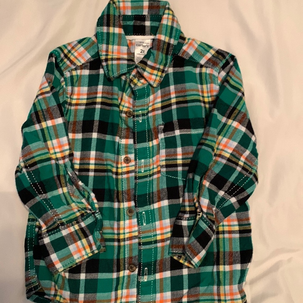 Carter’s Boys 2T Green Plaid Button Down Shirt